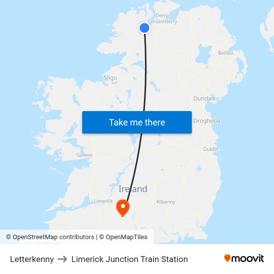 Letterkenny to Limerick Junction Train Station map