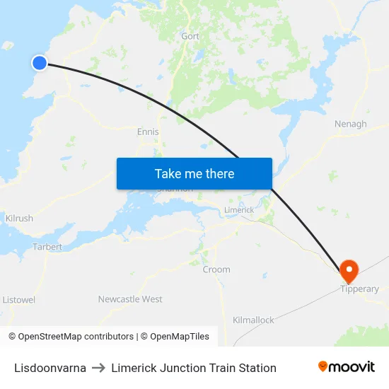 Lisdoonvarna to Limerick Junction Train Station map