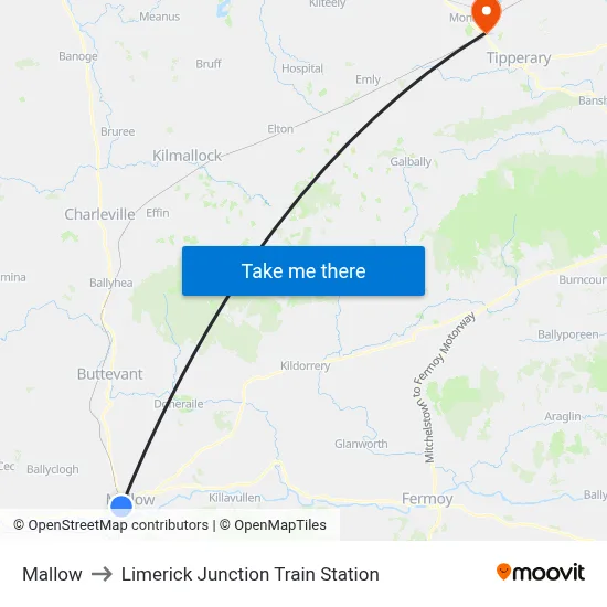 Mallow to Limerick Junction Train Station map