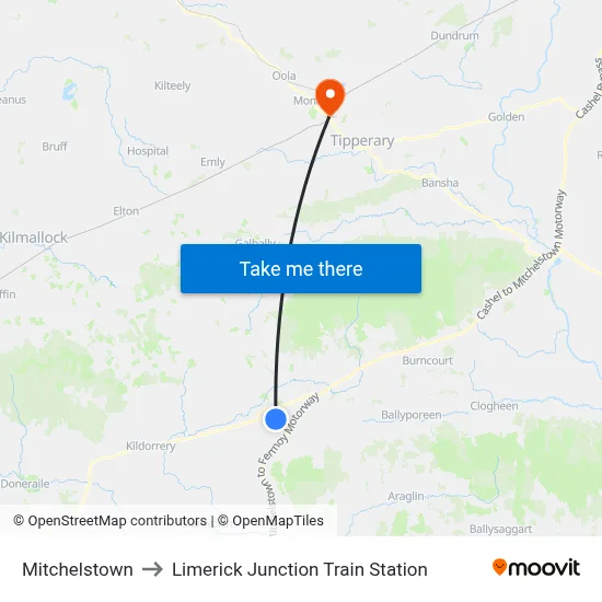 Mitchelstown to Limerick Junction Train Station map