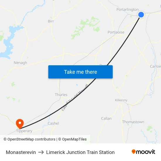 Monasterevin to Limerick Junction Train Station map