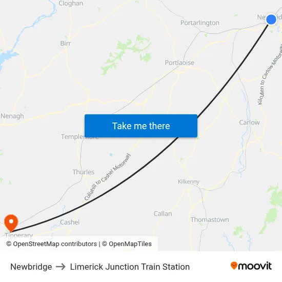 Newbridge to Limerick Junction Train Station map