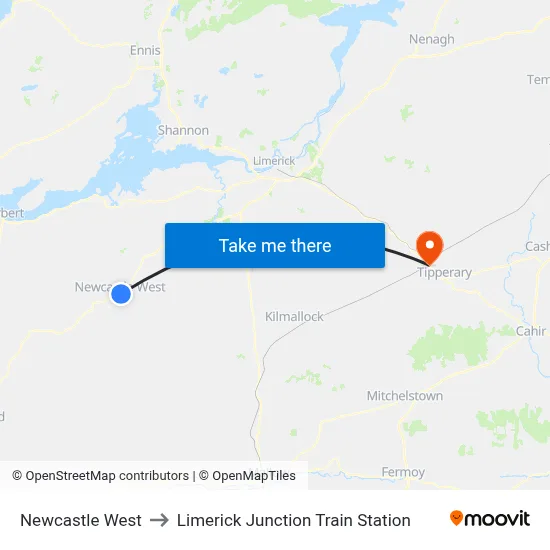 Newcastle West to Limerick Junction Train Station map