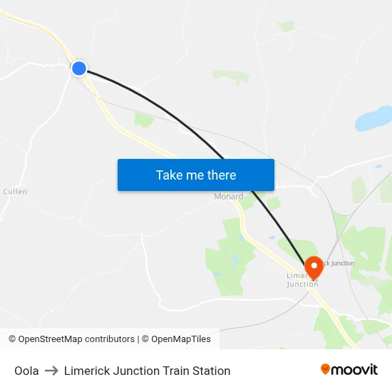 Oola to Limerick Junction Train Station map
