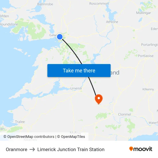 Oranmore to Limerick Junction Train Station map