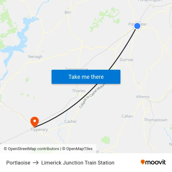 Portlaoise to Limerick Junction Train Station map
