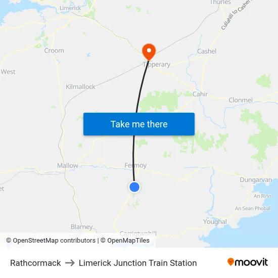 Rathcormack to Limerick Junction Train Station map