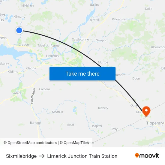 Sixmilebridge to Limerick Junction Train Station map