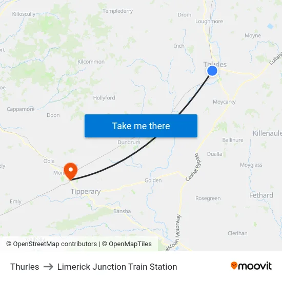 Thurles to Limerick Junction Train Station map