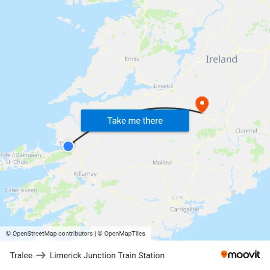 Tralee to Limerick Junction Train Station map
