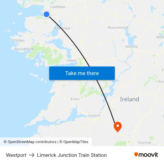 Westport to Limerick Junction Train Station map