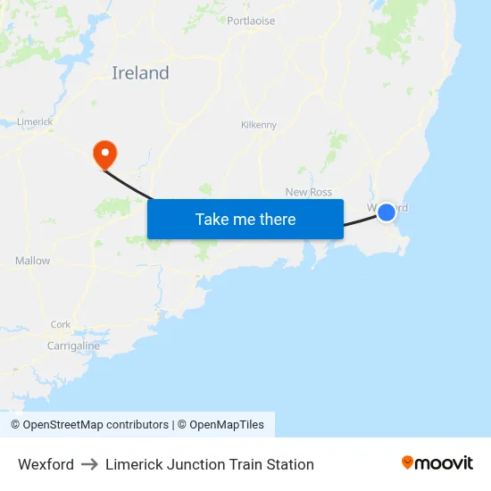 Wexford to Limerick Junction Train Station map