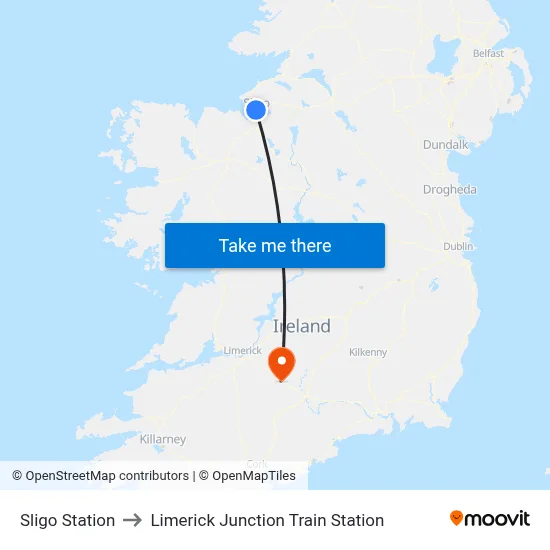 Sligo Station to Limerick Junction Train Station map