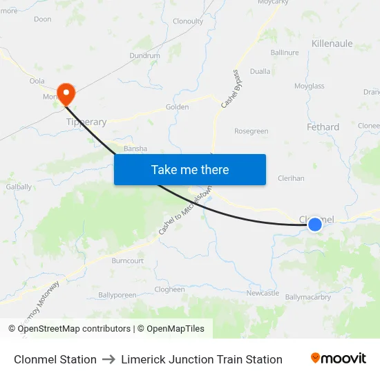 Clonmel Station to Limerick Junction Train Station map