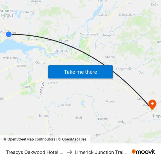 Treacys Oakwood Hotel Shannon to Limerick Junction Train Station map