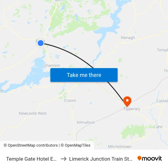 Temple Gate Hotel Ennis to Limerick Junction Train Station map