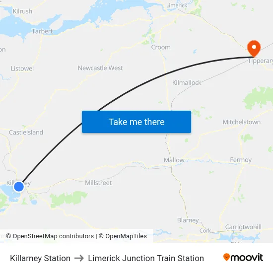 Killarney Station to Limerick Junction Train Station map