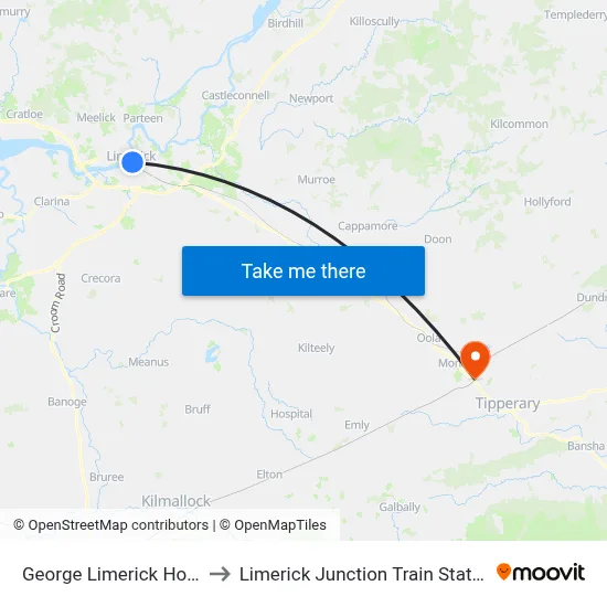 George Limerick Hotel to Limerick Junction Train Station map