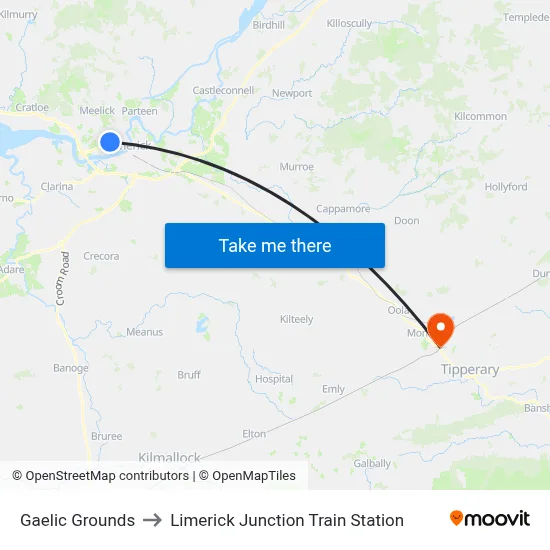 Gaelic Grounds to Limerick Junction Train Station map
