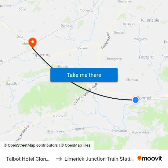 Talbot Hotel Clonmel to Limerick Junction Train Station map