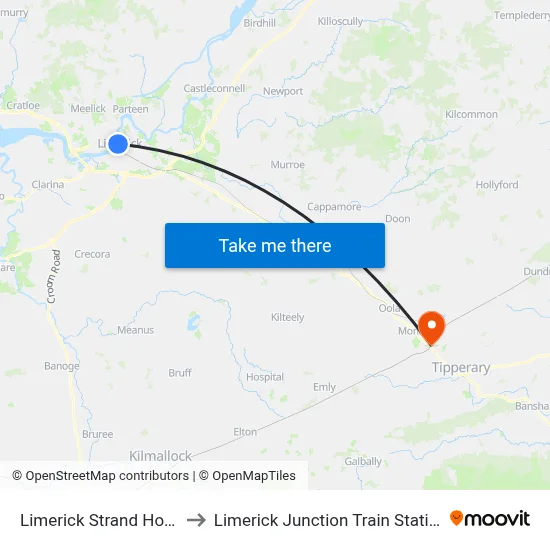 Limerick Strand Hotel to Limerick Junction Train Station map
