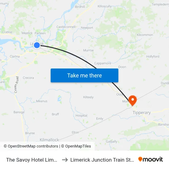 The Savoy Hotel Limerick to Limerick Junction Train Station map