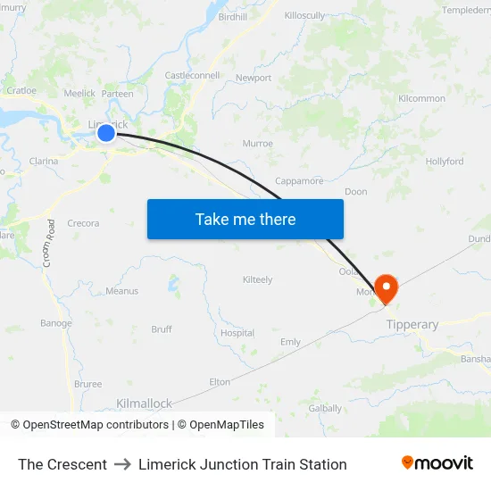 The Crescent to Limerick Junction Train Station map