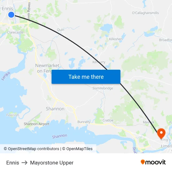 Ennis to Mayorstone Upper map