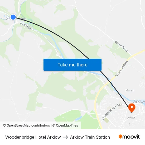 Woodenbridge Hotel Arklow to Arklow Train Station map