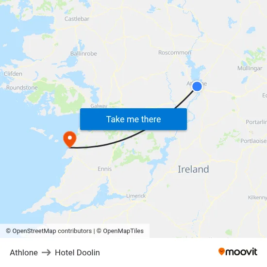 Athlone to Hotel Doolin map
