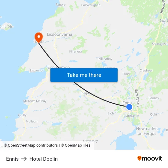 Ennis to Hotel Doolin map