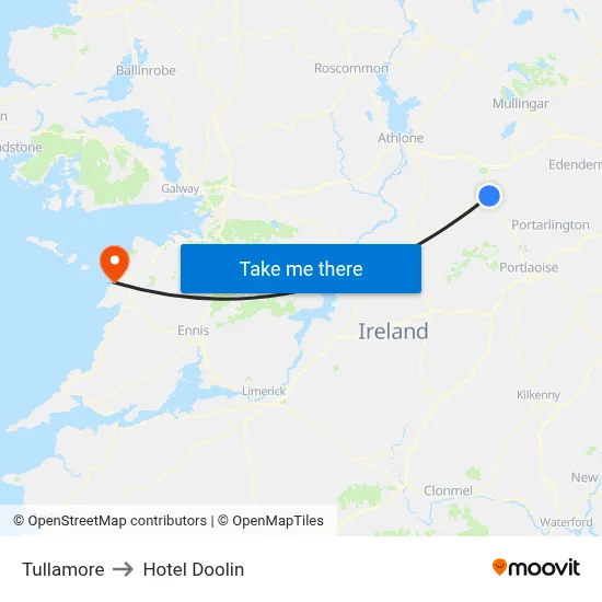 Tullamore to Hotel Doolin map