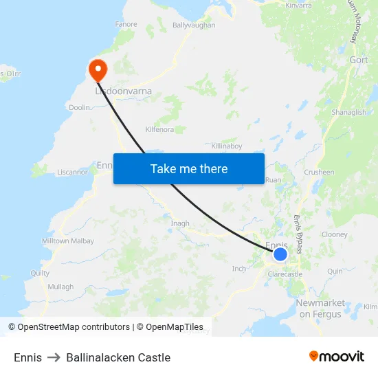 Ennis to Ballinalacken Castle map