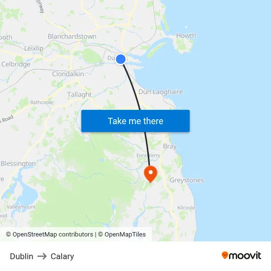 Dublin to Calary map