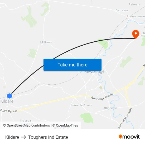 Kildare to Toughers Ind Estate map