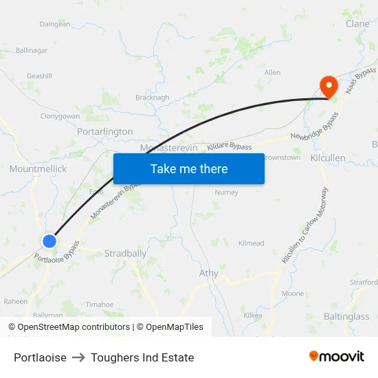 Portlaoise to Toughers Ind Estate map
