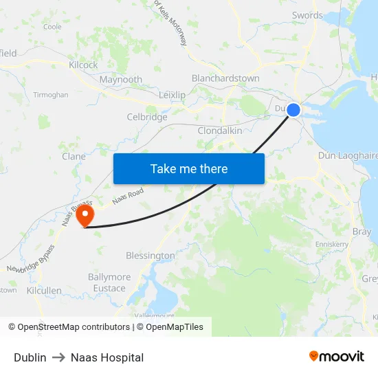Dublin to Naas Hospital map
