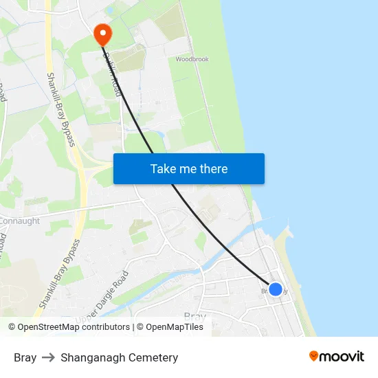 Bray to Shanganagh Cemetery map