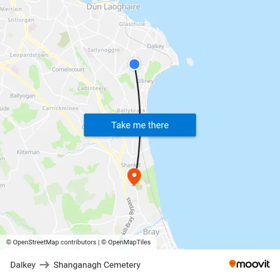 Dalkey to Shanganagh Cemetery map