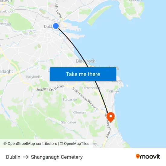 Dublin to Shanganagh Cemetery map