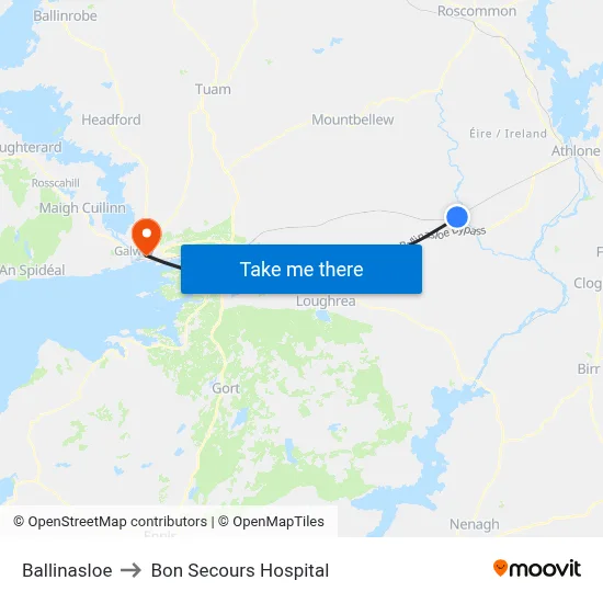 Ballinasloe to Bon Secours Hospital map