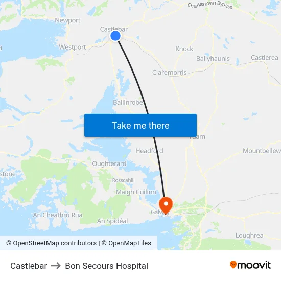 Castlebar to Bon Secours Hospital map