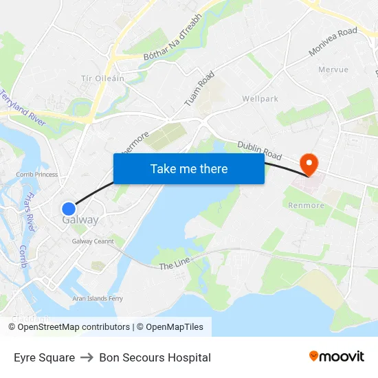 Eyre Square to Bon Secours Hospital map