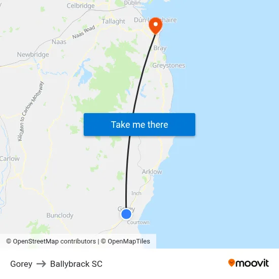Gorey to Ballybrack SC map