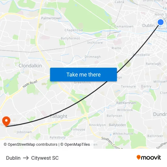 Dublin to Citywest SC map