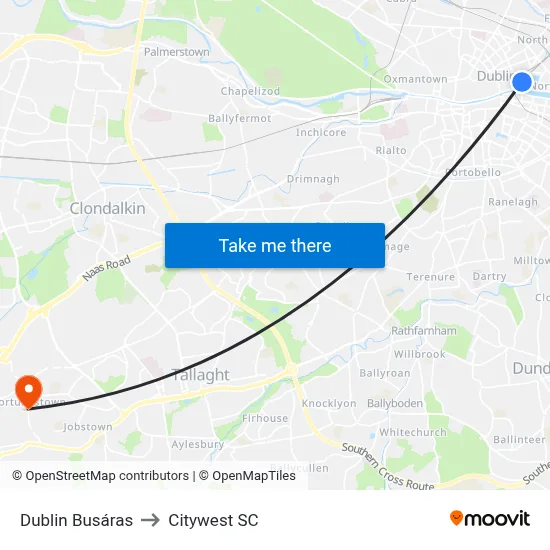 Dublin Busáras to Citywest SC map