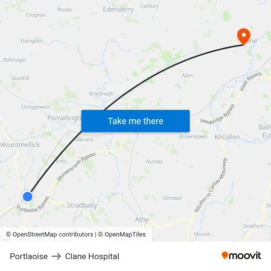 Portlaoise to Clane Hospital map