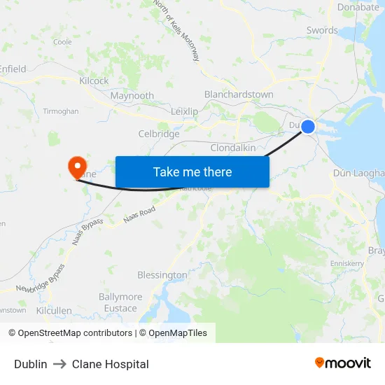 Dublin to Clane Hospital map
