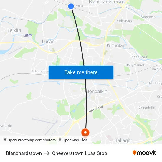 Blanchardstown to Cheeverstown Luas Stop map