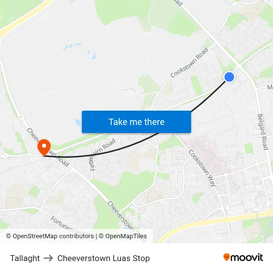 Tallaght to Cheeverstown Luas Stop map